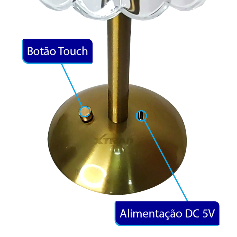 Luminária Abajur de mesa Com 3 cores LED Regulável Recarregável Xtrad CH022