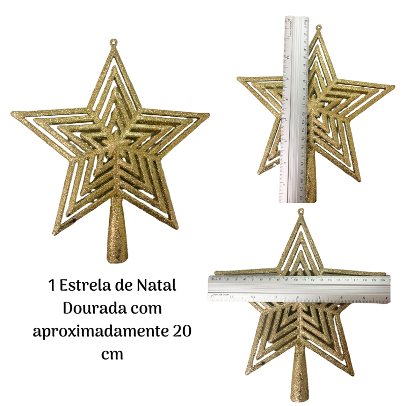 Kit de Enfeites de Natal Decoração Natalina para Árvore Bolas Sinos Estrela Enfeites Decorar