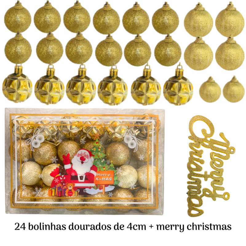 Kit de Enfeites de Natal Decoração Natalina para Árvore Bolas Sinos Estrela Enfeites Decorar