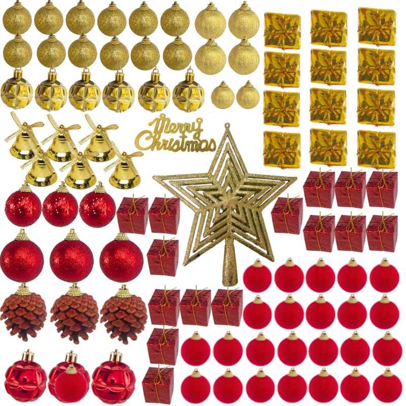 Kit de Enfeites de Natal Decoração Natalina para Árvore Bolas Sinos Estrela Enfeites Decorar