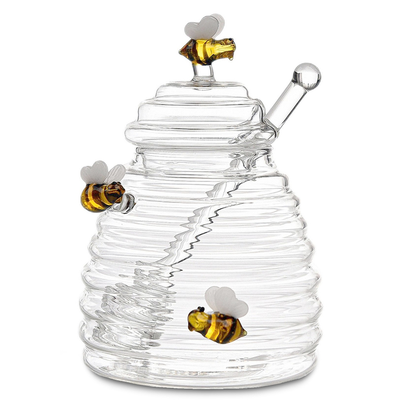 Meleira de Vidro Cristal 450ml com Pegador Pote Porta Mel Com Dosador e Tampa