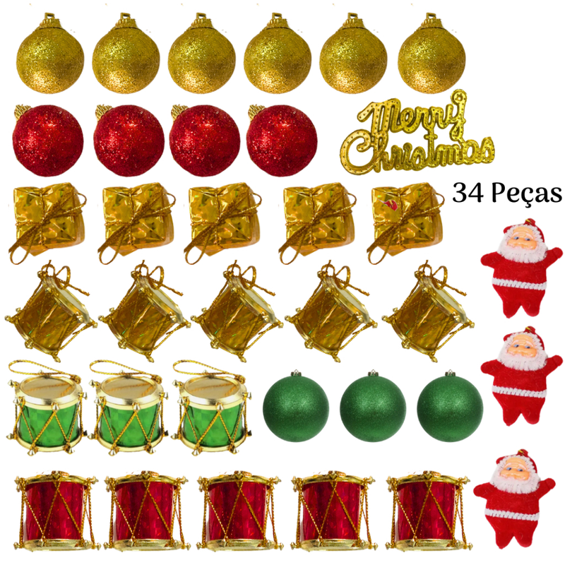 Kit de Enfeites de Natal Decoração Natalina para Árvore Bolas Sinos Estrela Enfeites Decorar