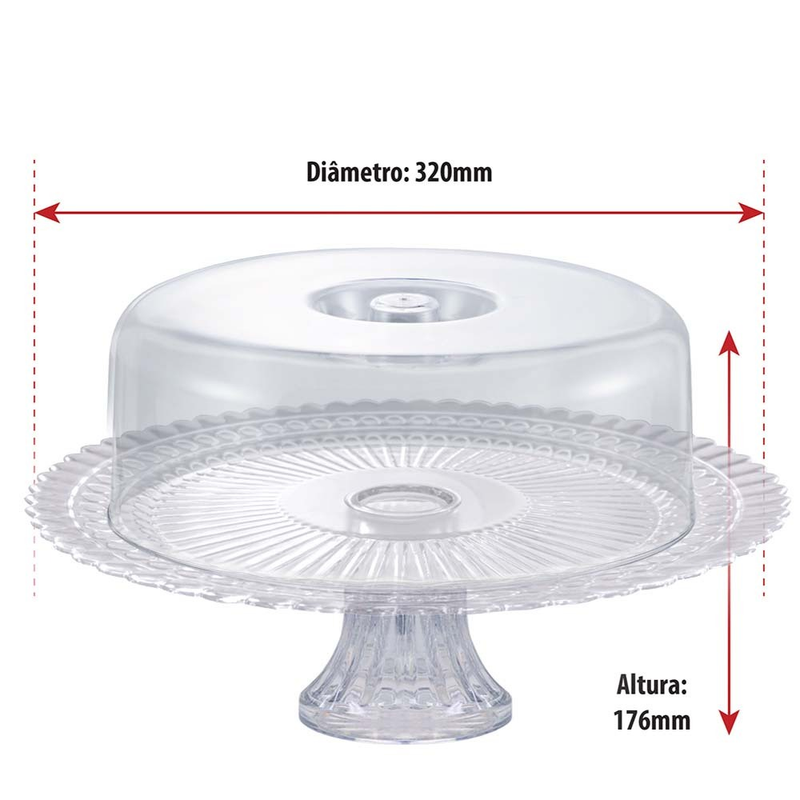 Boleira de Vidro Com Pé e Tampa Acrílica Gourmet Suporte Para Bolo, Doces e Sobremesas - Ruvolo