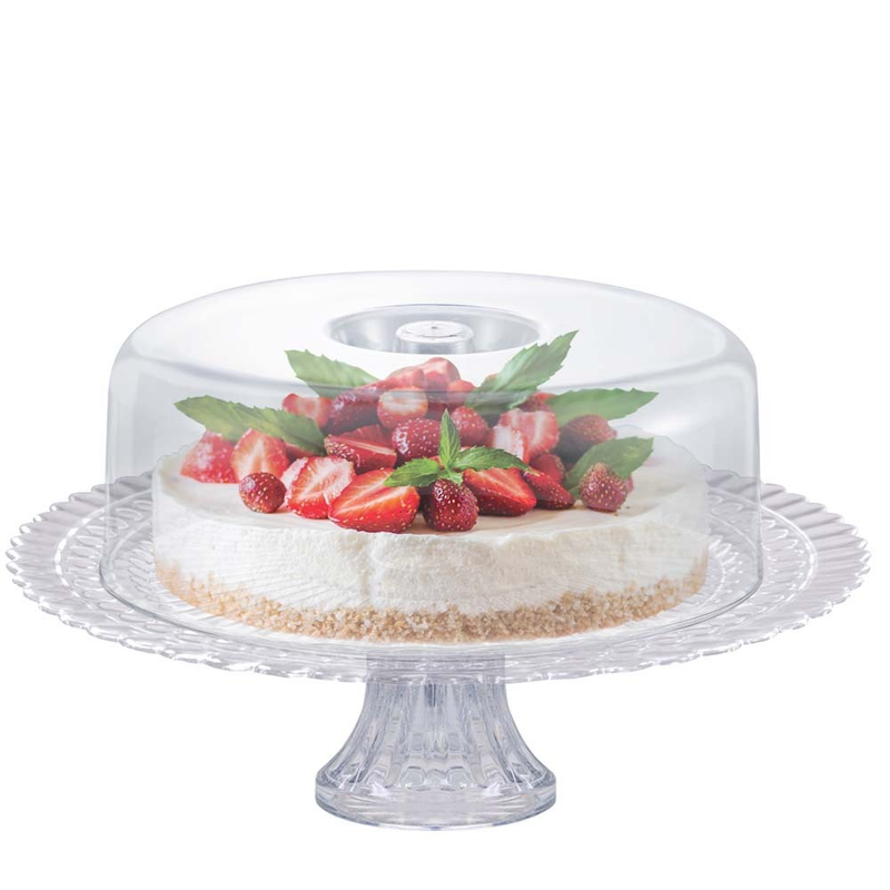 Boleira de Vidro Com Pé e Tampa Acrílica Gourmet Suporte Para Bolo, Doces e Sobremesas - Ruvolo