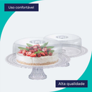 Boleira de Vidro Com Pé e Tampa Acrílica Gourmet Suporte Para Bolo, Doces e Sobremesas - Ruvolo