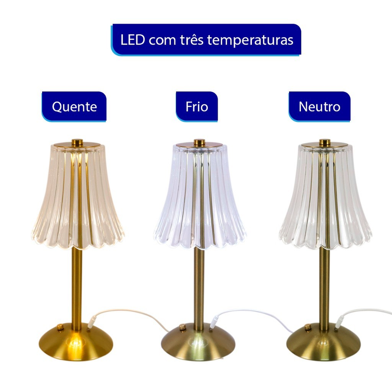 Luminária Abajur de mesa Com 3 cores LED Regulável Recarregável Xtrad CH022