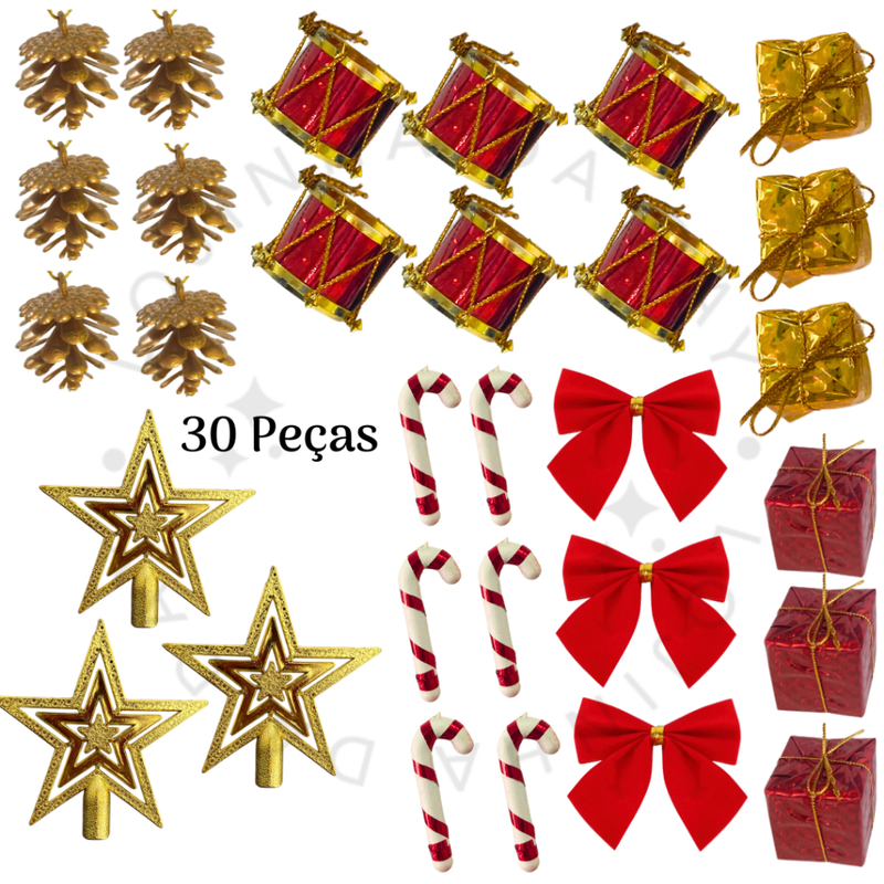 Kit de Enfeites de Natal Decoração Natalina para Árvore Bolas Sinos Estrela Enfeites Decorar