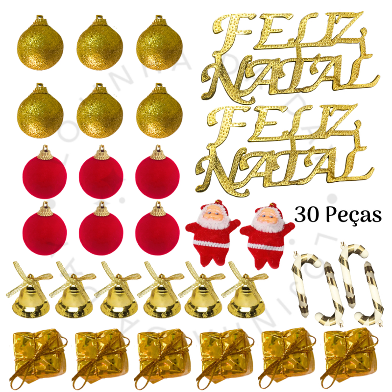 Kit de Enfeites de Natal Decoração Natalina para Árvore Bolas Sinos Estrela Enfeites Decorar