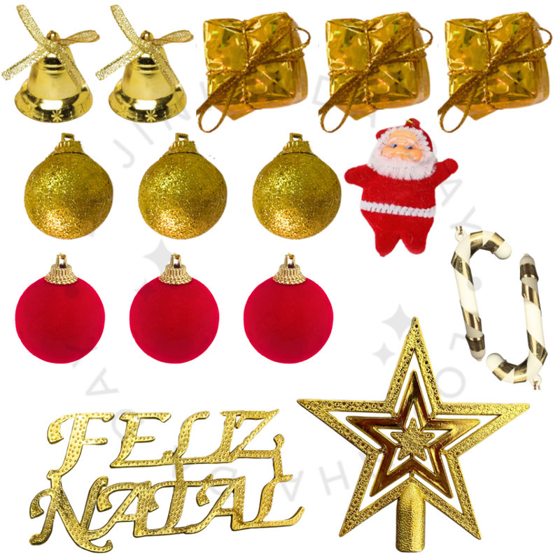 Kit de Enfeites de Natal Decoração Natalina para Árvore Bolas Sinos Estrela Enfeites Decorar