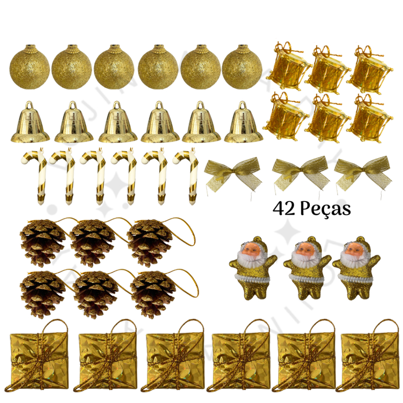 Kit de Enfeites de Natal Decoração Natalina para Árvore Bolas Sinos Estrela Enfeites Decorar