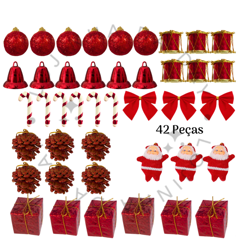 Kit de Enfeites de Natal Decoração Natalina para Árvore Bolas Sinos Estrela Enfeites Decorar