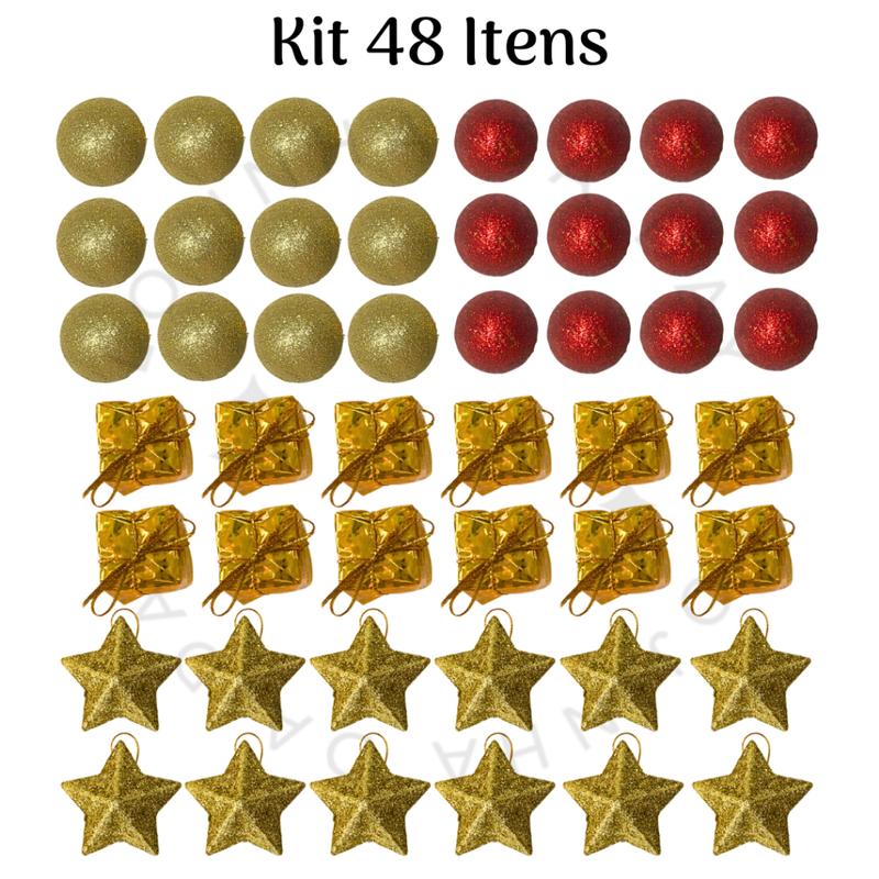 Kit de Enfeites de Natal Decoração Natalina para Árvore Bolas Sinos Estrela Enfeites Decorar