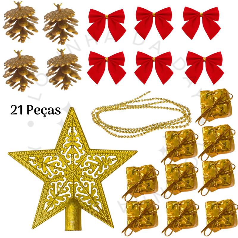 Kit de Enfeites de Natal Decoração Natalina para Árvore Bolas Sinos Estrela Enfeites Decorar