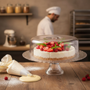 Boleira de Vidro Com Pé e Tampa Acrílica Gourmet Suporte Para Bolo, Doces e Sobremesas - Ruvolo