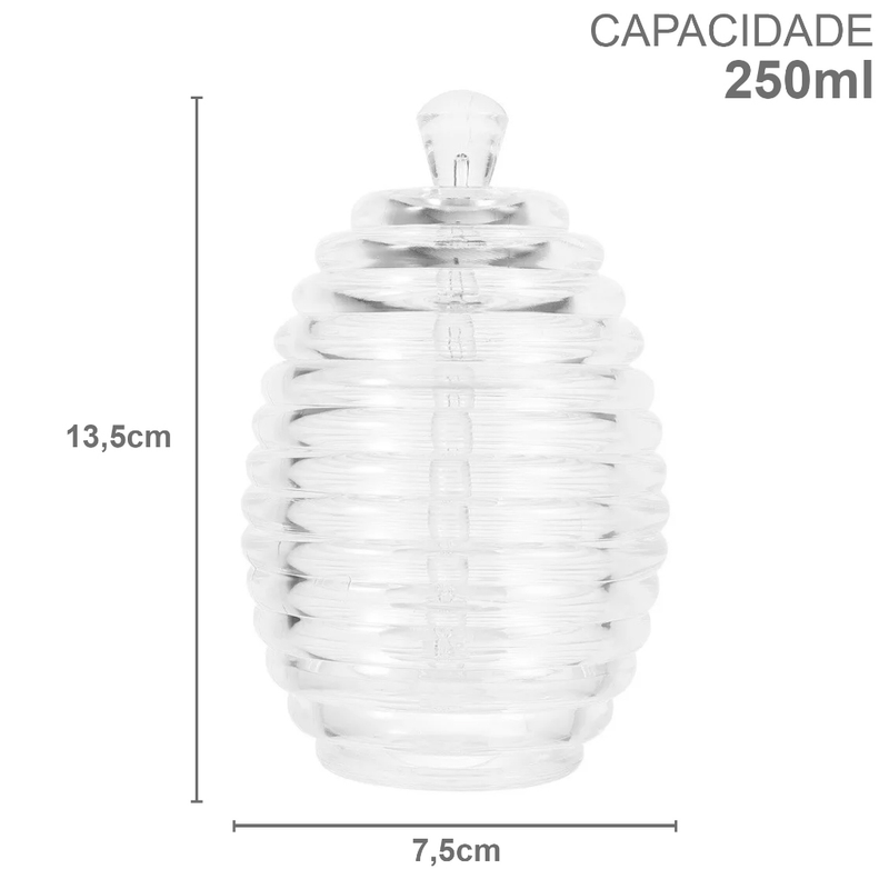 Meleira de Vidro Cristal 450ml com Pegador Pote Porta Mel Com Dosador e Tampa