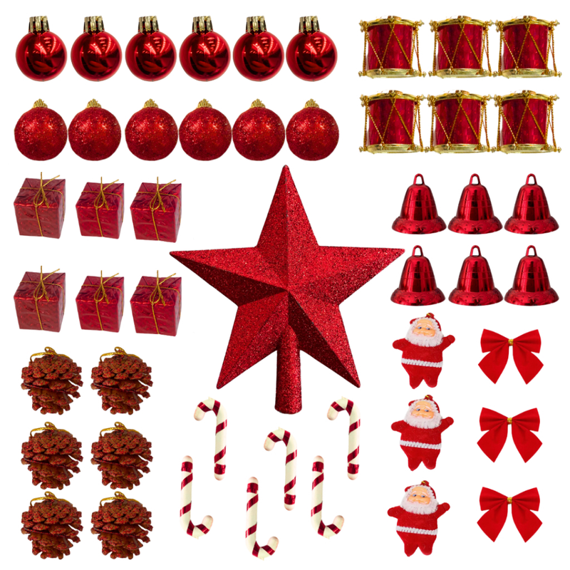 Kit de Enfeites de Natal Decoração Natalina para Árvore Bolas Sinos Estrela Enfeites Decorar