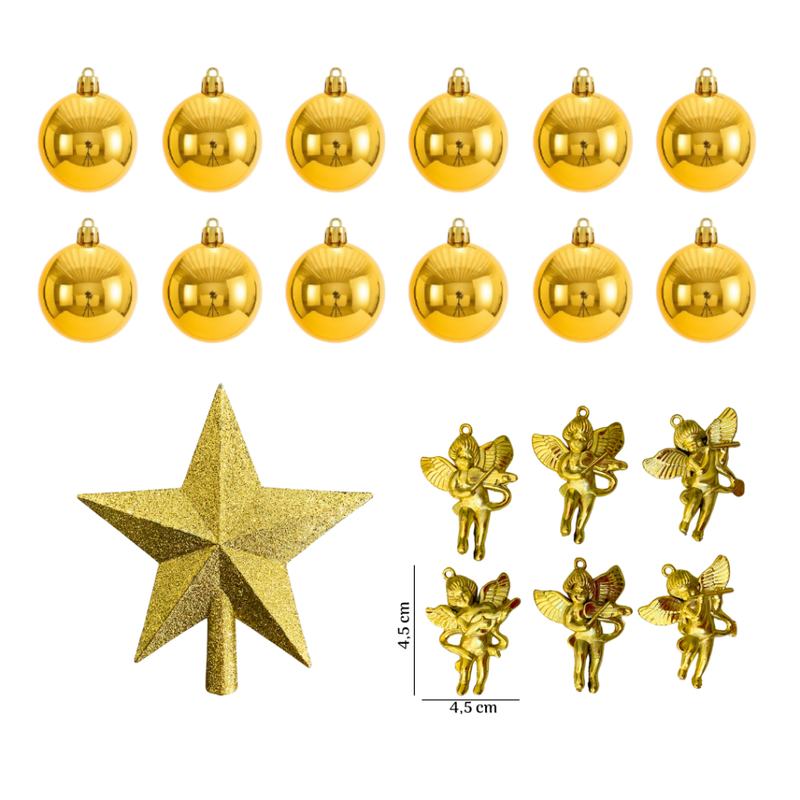 Kit de Enfeites de Natal Decoração Natalina para Árvore Bolas Sinos Estrela Enfeites Decorar