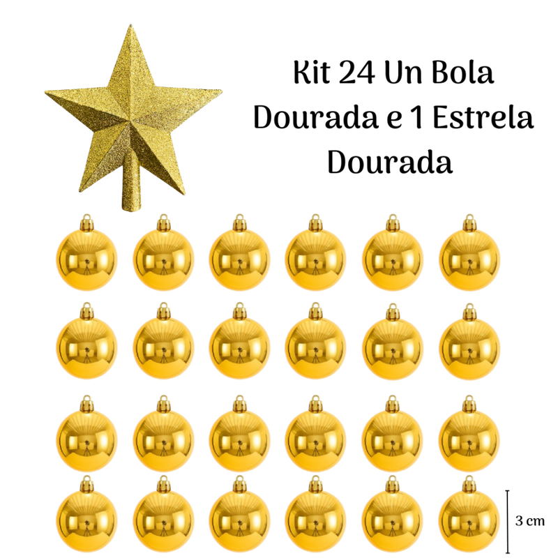 Kit de Enfeites de Natal Decoração Natalina para Árvore Bolas Sinos Estrela Enfeites Decorar