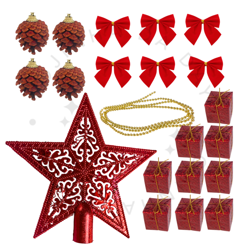 Kit de Enfeites de Natal Decoração Natalina para Árvore Bolas Sinos Estrela Enfeites Decorar