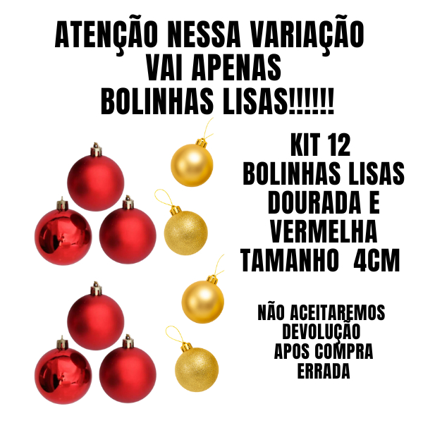 KIT 12 BOLINHAS KIT 24 BOLINHAS DE NATAL BOLAS DE ENFEITE 4CM E BRILHOSA COR DOURADA VERMELHO OU MESCLADO 4CM MIX BOLAS