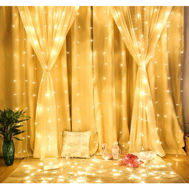 LED Cortina 4x3 led pisca luz romântica para casamento de natal ao ar livre Branco Quente