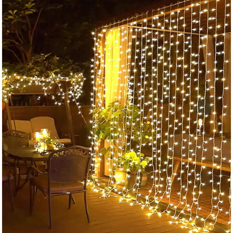 LED Cortina 4x3 led pisca luz romântica para casamento de natal ao ar livre Branco Quente