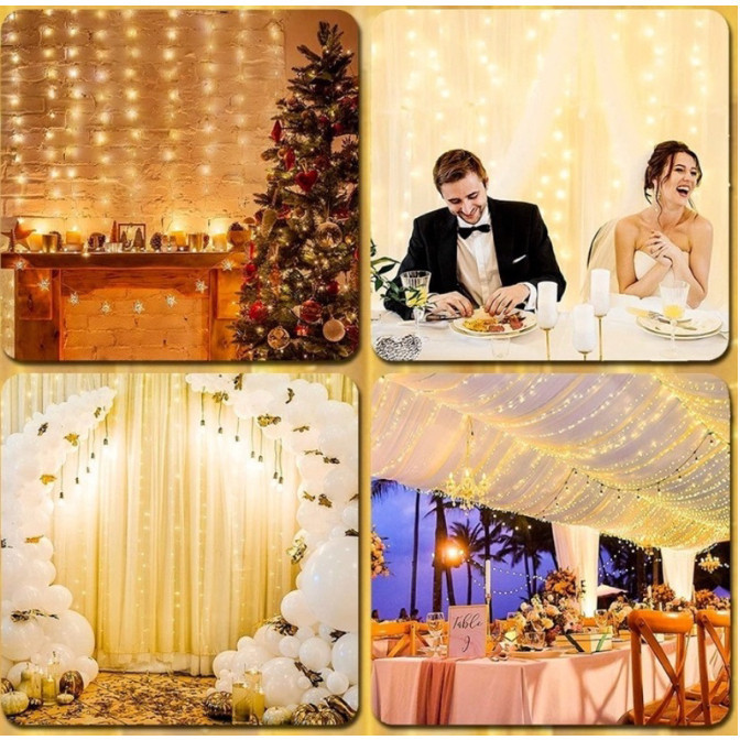 LED Cortina 4x3 led pisca luz romântica para casamento de natal ao ar livre Branco Quente