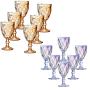 Jogo de 6 Taças de Vidro Diamond Transparente Ambar Furta Cor Verde Azul Fume Bico De Jaca 330ml