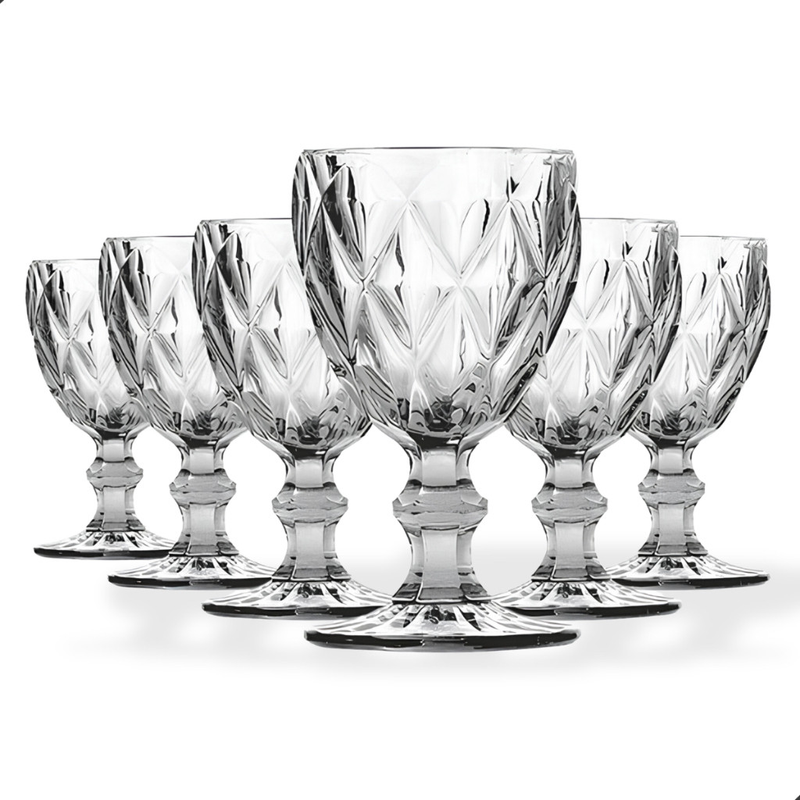 Jogo de 6 Taças de Vidro Diamond Transparente Ambar Furta Cor Verde Azul Fume Bico De Jaca 330ml